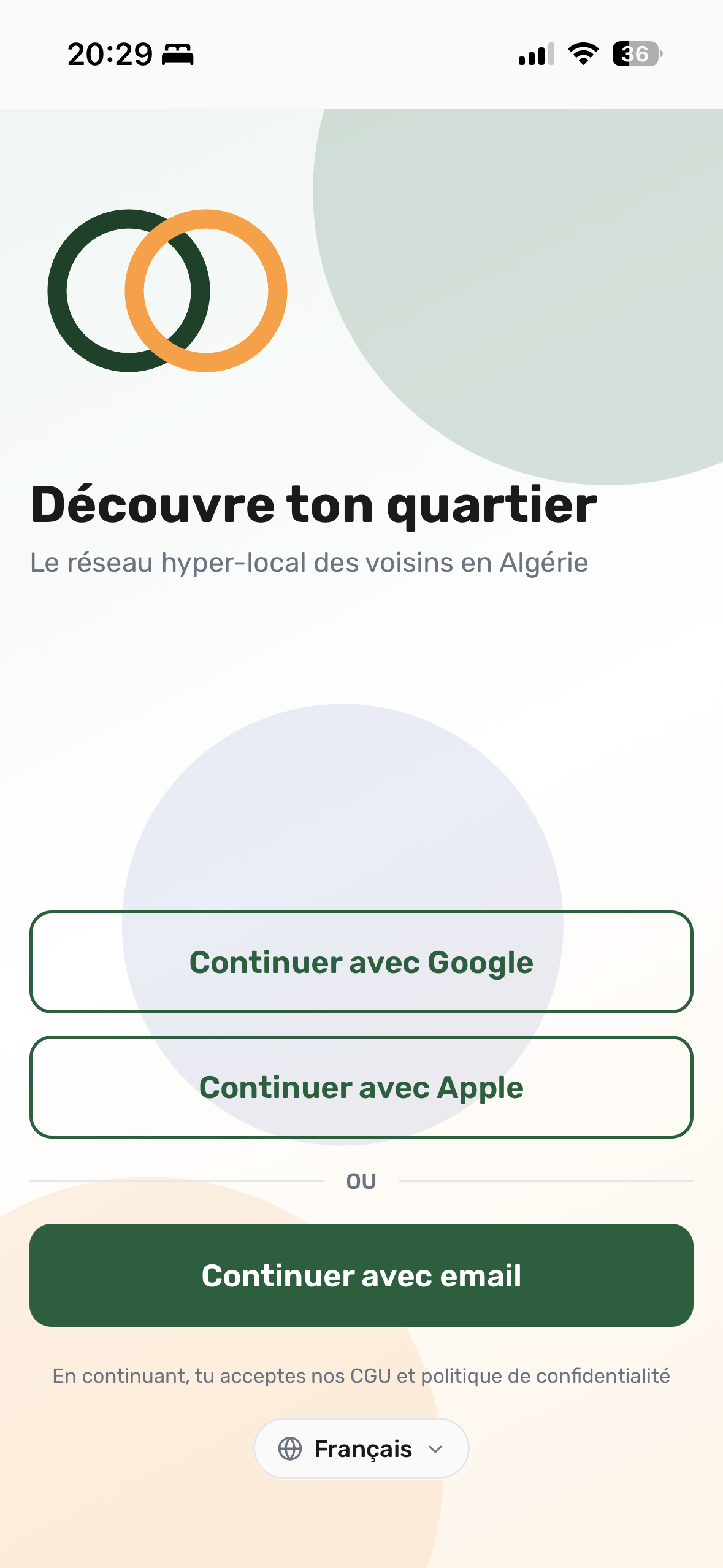 Écran d'accueil AlloJari — Découvre ton quartier
